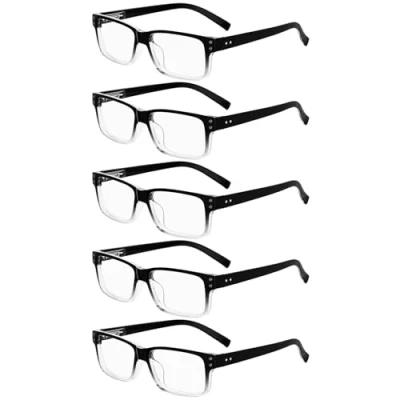 Imagen de Eyekepper Pack de 5 Gafas Lectura para Hombre y Mujer Retro Plástico Bisagras Resorte, Negro/Transparente +0.75