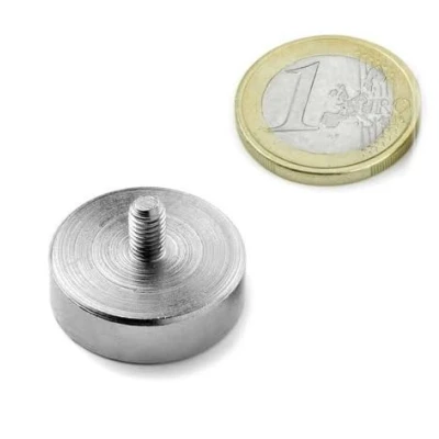 Imagen de 2 x Imán de neodimio Ø 25,0 7,0 mm con rosca M6 10 sujeta 20 kg piezas Imanes en recipiente vástago roscado