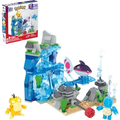 Imagen de MEGA Pokémon Aventura Acuática, Set de bloques construcción con 3 figuras personajes (Squirtle, Psyduck y Finneon), 319 piezas, juguete regalo para niños niñas +8 años, HXF79