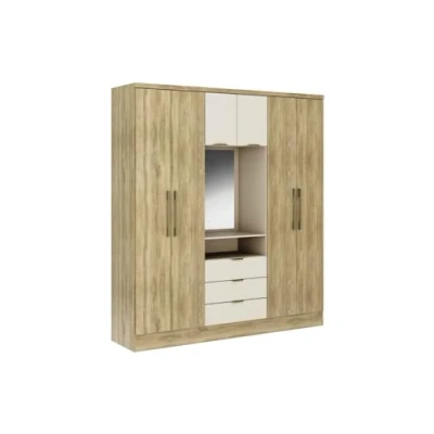 Imagen de Vente unique Armario 6 Puertas y 3 cajones con Espejo 180 cm de Ancho Color: Natural Beige ELORIO