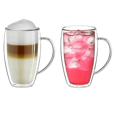 Imagen de Creano Vaso &quot;Alto&quot; con Asa, térmico de doble pared, 250ml, critsal borosilicado, 2x250ml