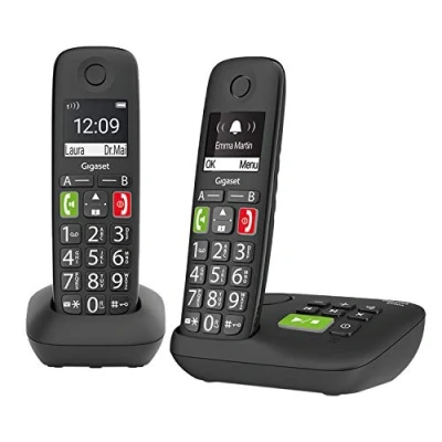 Imagen de Gigaset E290A Duo Teléfono DECT/analógico Negro Identificador de Llamadas Duo, DECT/analógico, Terminal inalámbrico, Altavoz, 150 entradas, Llamadas,