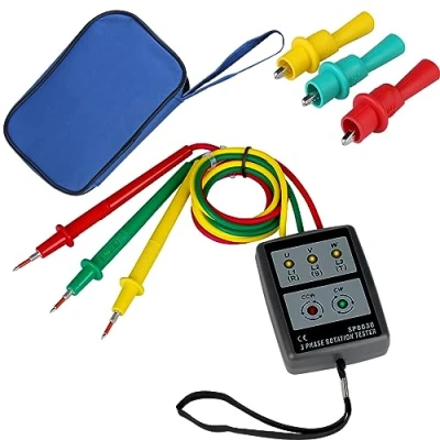 Imagen de probador de secuencia fases campo giratorio Pantalla digital fases: rotación presencia 3 con pinzas cocodrilo y sonido AC60V 600V