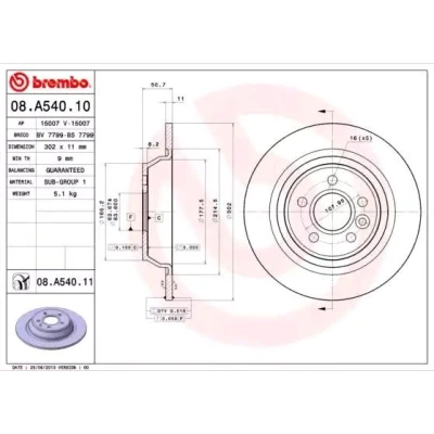 Imagen de BREMBO Disco de freno FORD: Focus 2, S Max Mk1, MONDEO 4 Stufenheck, LAND ROVER: Range Rover Evoque, Evoque Cabrio 11mm 5 macizo 1379931