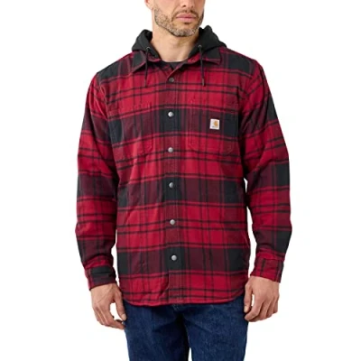 Imagen de Carhartt Herren Flannel Fleece Hemdjacke, Oxblood Rot, L, 105621