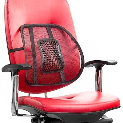 Imagen de InnovaGoods® Respaldo Lumbar Portátil Transpirable de PVC y Poliéster, Diseño Ergonómico Ligero, con Puntos Presión Cintas Elásticas Traseras, Uso Cómodo Seguro, Medidas 40x37x10cm