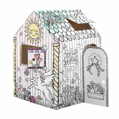 Imagen de Bankers Box Casa de Juegos cartón para niños, Manualidades Colorear, Unicornio, 100% reciclable, Certificación FSC, Color Blanco