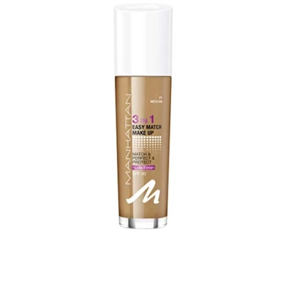 Imagen de Manhattan Maquillaje 3 en 1 Easy Match, base líquida para piel oscura con SPF 20, color mocha 41, x 30 ml