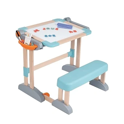 Imagen de Smoby Pupitre de Madera 2 en1, Escritorio o Pizarra Infantil, Fácil Plegado sin Herramientas, Estructura Sólida, 80 Accesorios, Niños Niñas A Partir 3 Años (7600420304)