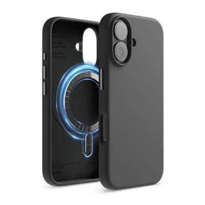 Imagen de elago Funda Magnética Silicona Compatible con para iPhone 16 6.1 Pulgadas Todos los Accesorios MagSafe Imanes Integrados, de Agarre Suave (Negro)