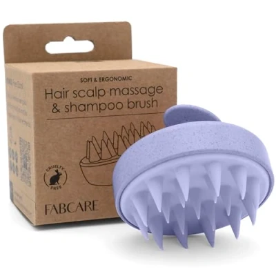 Imagen de FABCARE Cepillo Cuero Cabelludo Masajeador Paja Trigo y Silicona Exfoliante Capilar Pelo Húmedo Mojado Cabeza Crecimiento Capilar, Violeta