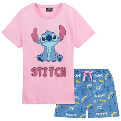 Imagen de Disney Pijama Niña Stitch Winnie The Pooh, Pijamas Cortos para Niñas 4 14 Años (Rosa/Azul Stitch, 7 8 años)