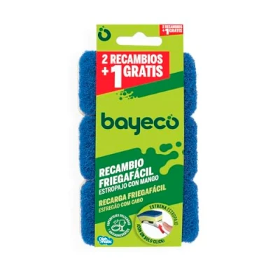 Imagen de Bayeco Recambio Estropajo con Mango No Raya Especial para Superficies delicadas y antiadherentes Sistema de fácil colocación Color Azul Pack 3 Unidades