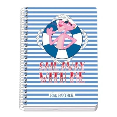 Imagen de DOHE Cuaderno A5 Cuadriculado Encuadernación Espiral, 80 Hojas de 90 g/m², Cuadrícula 4 mm, Tapa Rígida, Pink Panther Sailing, Material Escolar