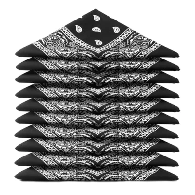 Imagen de Karl Loven EL BANDANA Lote de bandanas 100% Algodon primera calidad Paisley Panuelo Cabeza Cuello Bufanda Juego 10 Negro