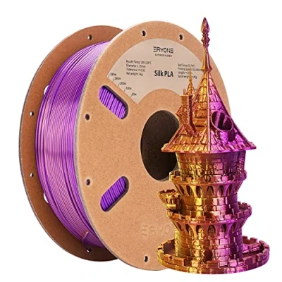 Imagen de filamento PLA bicolor doble ERYONE de 1,75 mm, para impresora 3D, carrete 1 kg +/ 0,02 seda dorada y morada