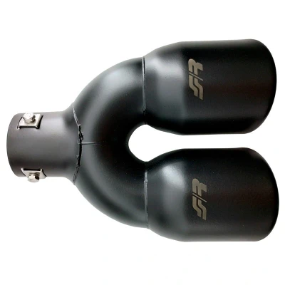 Imagen de SIMONI RACING TRX/59N Terminal de Escape Universal, Salida Doble Inclinada Acero Inoxidable Negro