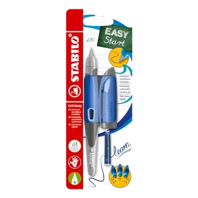 Imagen de STABILO EASYbirdy Pluma estilográfica para diestros, azul claro, 1 cartucho de tinta estándar + herramienta intercambio plumas.