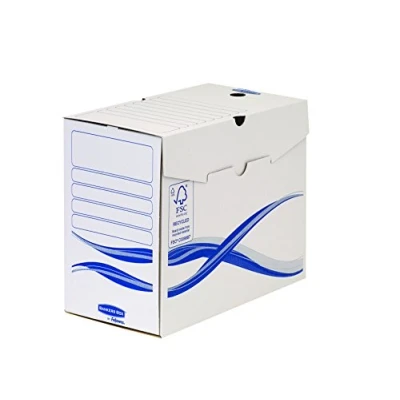 Imagen de Bankers Box 4460302 Pack 25 cajas de archivo definitivo A4+, lomo 150mm, cartón reciclado y 100% reciclable, color blanco azul