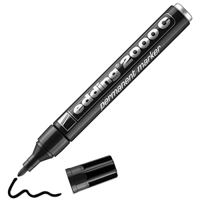 Imagen de edding 2000 C marcador permanente negro 1 rotulador punta redonda 1,5 3 mm indeleble de secado rápido resistente al agua y a los borrones cartón, plástico, madera, metal, tela universal