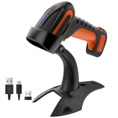 Imagen de Tera Pro Lector de código Barras QR Calidad Industrial 2D Inalámbrico 1D Escáner Mano 2.4G + Bluetooth Excelente Resistencia a caídas (3 m) con Soporte súper Estable, 8100