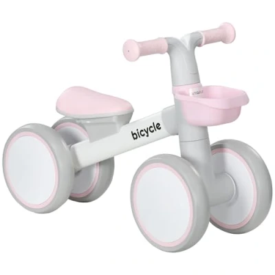 Imagen de AIYAPLAY Bicicleta sin Pedales para Niños de 12 36 Meses Equilibrio con Asiento Ajustable Cesta y 4 Ruedas Silenciosas Carga 20 kg 56x27x39 cm Rosa