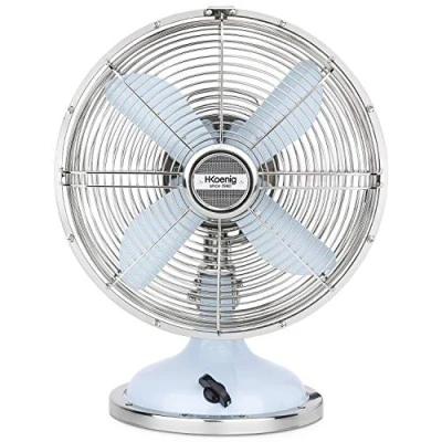 Imagen de H.Koenig JOE50 Ventilador Azul Claro, Eléctrico Retro Vintage, Diseño Silencioso, 3 Velocidades, Fijo y Oscilación 90ºC, Metal, Ajuste Vertical, Pie Antideslizante