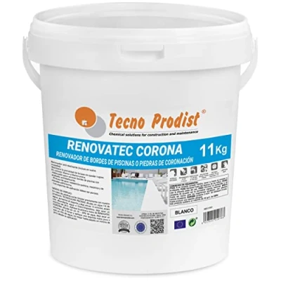 Imagen de Tecno Prodist RENOVATEC CORONA (BLANCO 11 Kg), Pintura renovación bordes de piscinas o piedra coronación Antideslizante Alta resistencia y durabilidad Fácil Aplicación