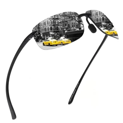 Imagen de JIM HALO Gafas de Sol Deportivas Polarizadas para Hombres y Mujeres TR90 Marco Sin Montura Correr, Pescar, Andar en Bicicleta Plata Espejo