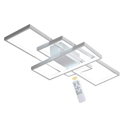 Imagen de Moderno Regulable LED lámpara de Techo para salón 80W Rectángulo cuadrado Diseño colgante con mando a distancia blanco Metal Acrílico Luces comedor Dormitorio Corredor,90cm