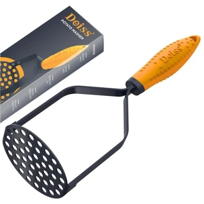 Imagen de Deiss PRO Pasapurés de acero inoxidable resistente con mango goma anti resbalante y cómodo sujetar manual alta calidad para triturar sin esfuerzo