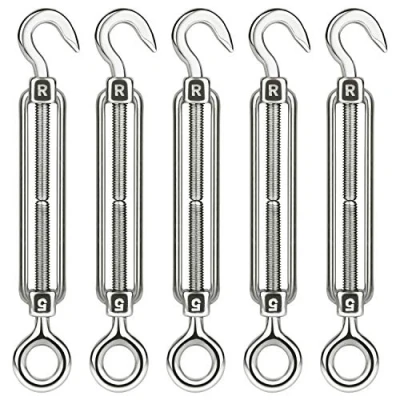 Imagen de CHRORINE 5 piezas tensor de alambre M5 ajustable acero inoxidable gancho ojo cuerda cable tensión