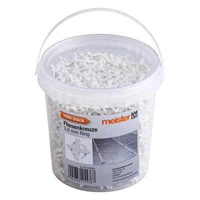 Imagen de Meister Espaciadores de azulejos 3,0 mm Práctico juego 1200 reutilizable con anillo polipropileno resistente Color blanco Accesorios para azulejos/ayuda colocación