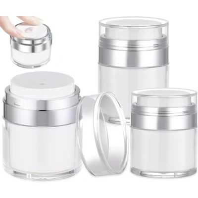 Imagen de Auauraintt 3 Pcs Airless Pump crema Dispensador, dispensador de de, botella viaje recargable, recipiente cosmético portátil para crema, loción viajes en casa (15/30/50 ml)