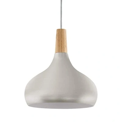 Imagen de Eglo lámpara colgante Sabinar, de acero y madera, en color plata pulida, marrón, bombilla E27, Ø 28 cm