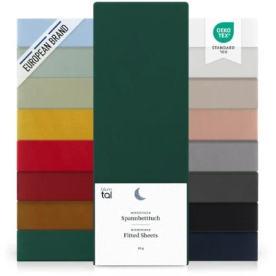 Imagen de Blumtal Basics Set de 2 Sábana Bajera Ajustable Microfibra Cepillada para colchón 25 27 cm Altura, Cama 90: 90 x 190 30cm, Verde Oscuro
