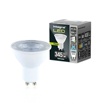Imagen de Integral Bombilla LED 5 PACK GU10 Fría Natural 6500 K, 400 LM, 3,6 W (equivalente a 50W) regulable Eficiencia energética e ideal para focos y luces empotradas en baños, cocinas, salones