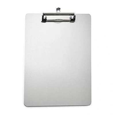 Imagen de Portapapeles de aluminio A4 con clip y ojo suspensión, soporte papel 12 x 8.3 pulgadas, para notas, documentos, formularios, menú, tablero escritura plateado (clip papel)