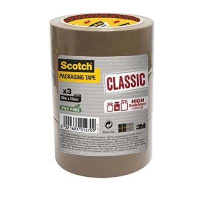 Imagen de Scotch Cinta de embalaje clásica, color marrón en torre 3 rollos