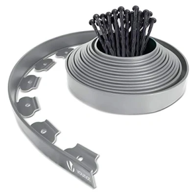 Imagen de VOUNOT Borde Jardín, Césped Borde, Flexible de Plástico, Longitud 10 m, Altura 5 cm, con 30 Clavijas, Gris