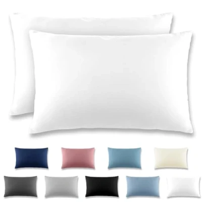 Imagen de REDKEY Funda Almohada Juego de 2 Fundas Almohadas 50x80 cm, con Cremallera Oculta, Transpirable Suave Antiarrugas Microfibra Blanco