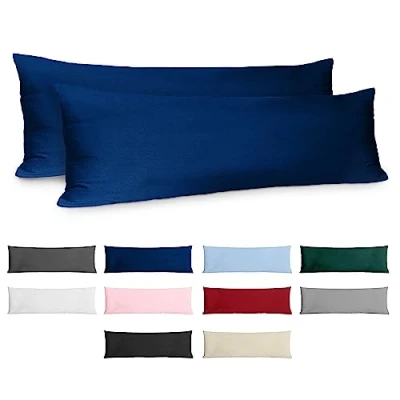 Imagen de Dreamzie Funda de Almohada 40x145 Algodón Reforzado (Pack 2) Azul Oscuro Tela Apretada 57 Hilos/cm² 40 x 145 Certificación Oeko Tex