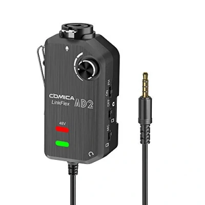 Imagen de Comica LINKFLEX.AD2 XLR / 6.35mm Preamplificador de micrófono, monitor en tiempo real, adaptador audio interfaz XLR/guitarra para iPhone, dispositivo Android y cámaras DSLR