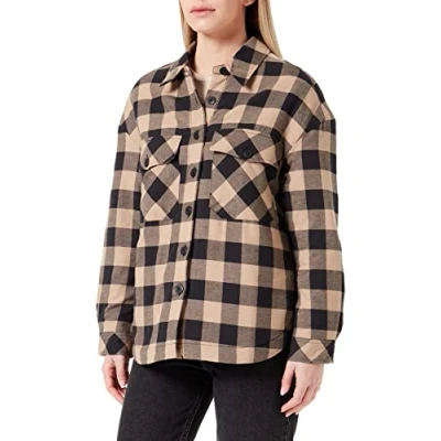 Imagen de Urban Classics Overshirt Acolchado de Franela para Mujer Chaqueta, Negro/SofttTaupe, XL