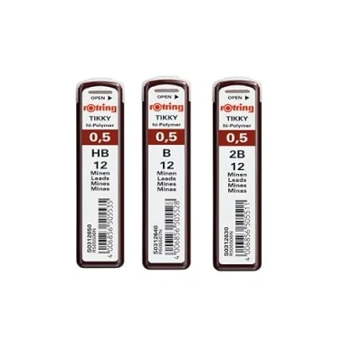Imagen de rOtring Recambios de mina alto polímero para portaminas finas, 0,50 mm, juego B (12 minas), HB 2B minas)