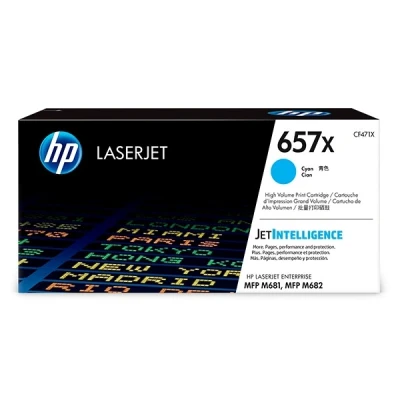 Imagen de Cartuchos De Tóner Hp 657x Cf471x, Cian, Alta Capacidad Original, 23.000 Páginas, Para Impresoras Color Laserjet Enterprise Flow Mfp M681z, M682z, M681f Y M681dh
