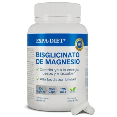 Imagen de Magnesio Bisglicinato 500 mg por Cápsula Elemental Vegan Complejo Alta Biodisponibilidad, Vegano 250 Cápsulas