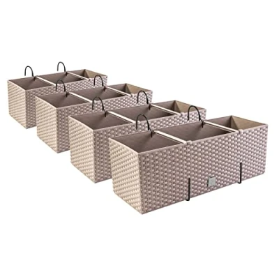 Imagen de PAFEN 4 maceteros con aspecto de ratán, soportes, jardineras, color marrón