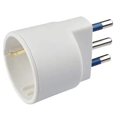 Imagen de POLY POOL PP0432S Adaptador de enchufe Schuko clavija grande 250V alemán italiano 10A/16A con toma tierra lateral 16A 2P+E 100 % Made in Italy Blanco