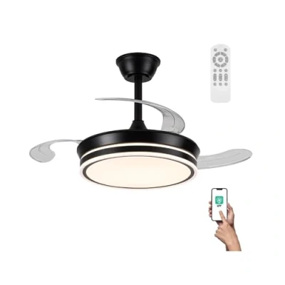 Imagen de Ventilador LED aspas plegables Miso Mini Evo Negro 46W con Memoria de encendido, Mando a distancia CCT 3000 4000 6000K, Intensidad Regulable, Silencioso
